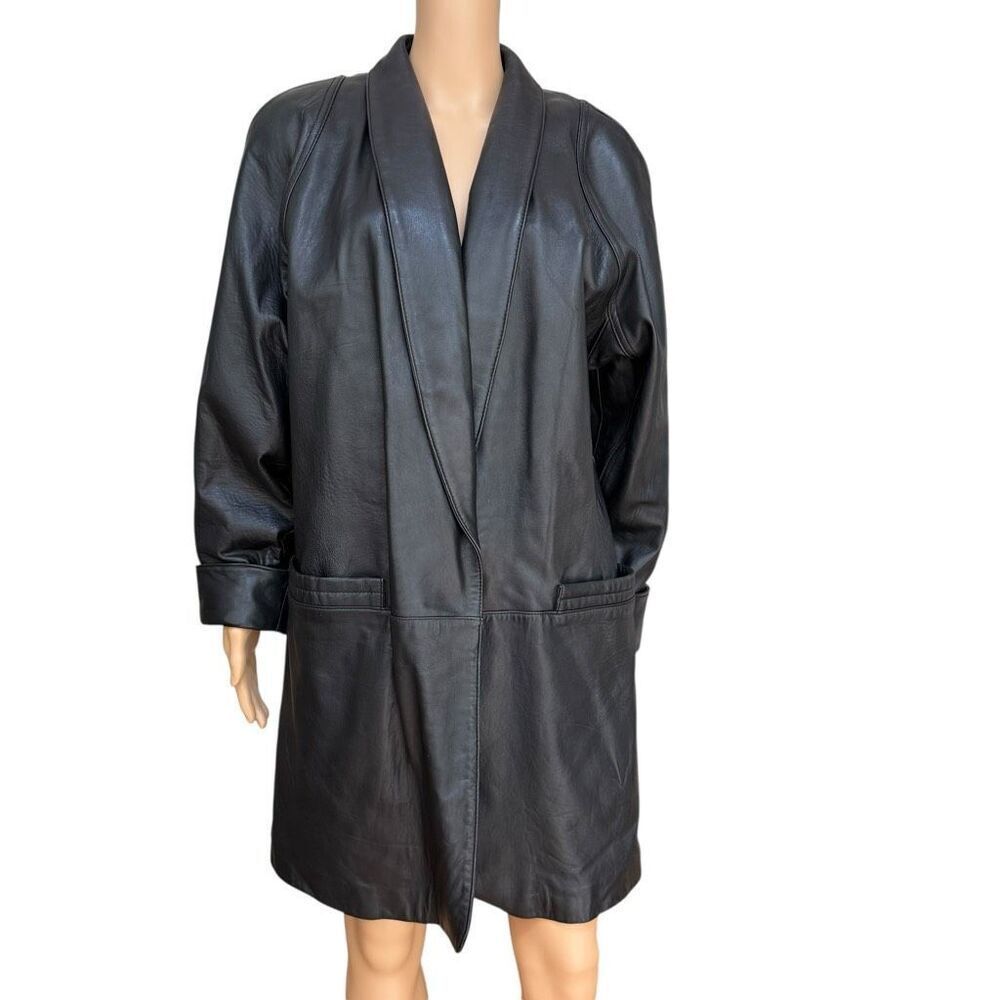 WILSONS LEATHER vintage 80s 100% Leather Coat Black  oversized size M